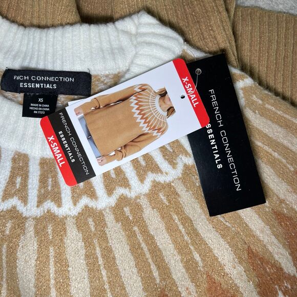 NEW French Connection Essentials Ladies Sweater Camel Fair Isle Color Size XS - Picture 9 of 9